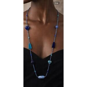 Vintage Italian Perrini Blue Moreno Glass Bead Necklace 34” Signed $58